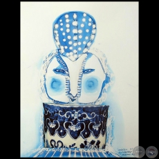 Cabeza de emperatriz - Serie AZUL dibujo sobre papel de Ricardo Migliorisi - Año: 2018